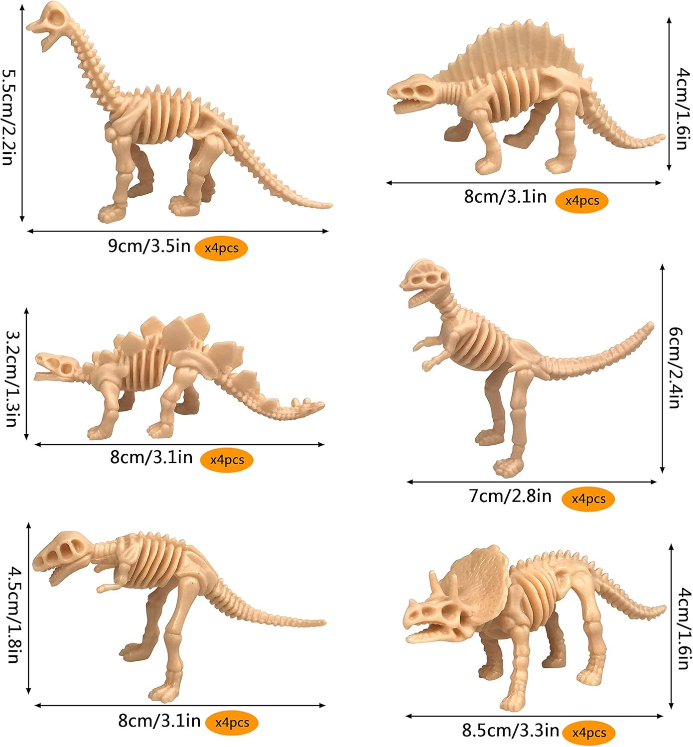 36 PCS Dinosaur Fossil Skeletons Dinosaur Skeleton Toys Assorted Figures Dino Bones for Dino Sand Dig Science Play Party Favor Decorations