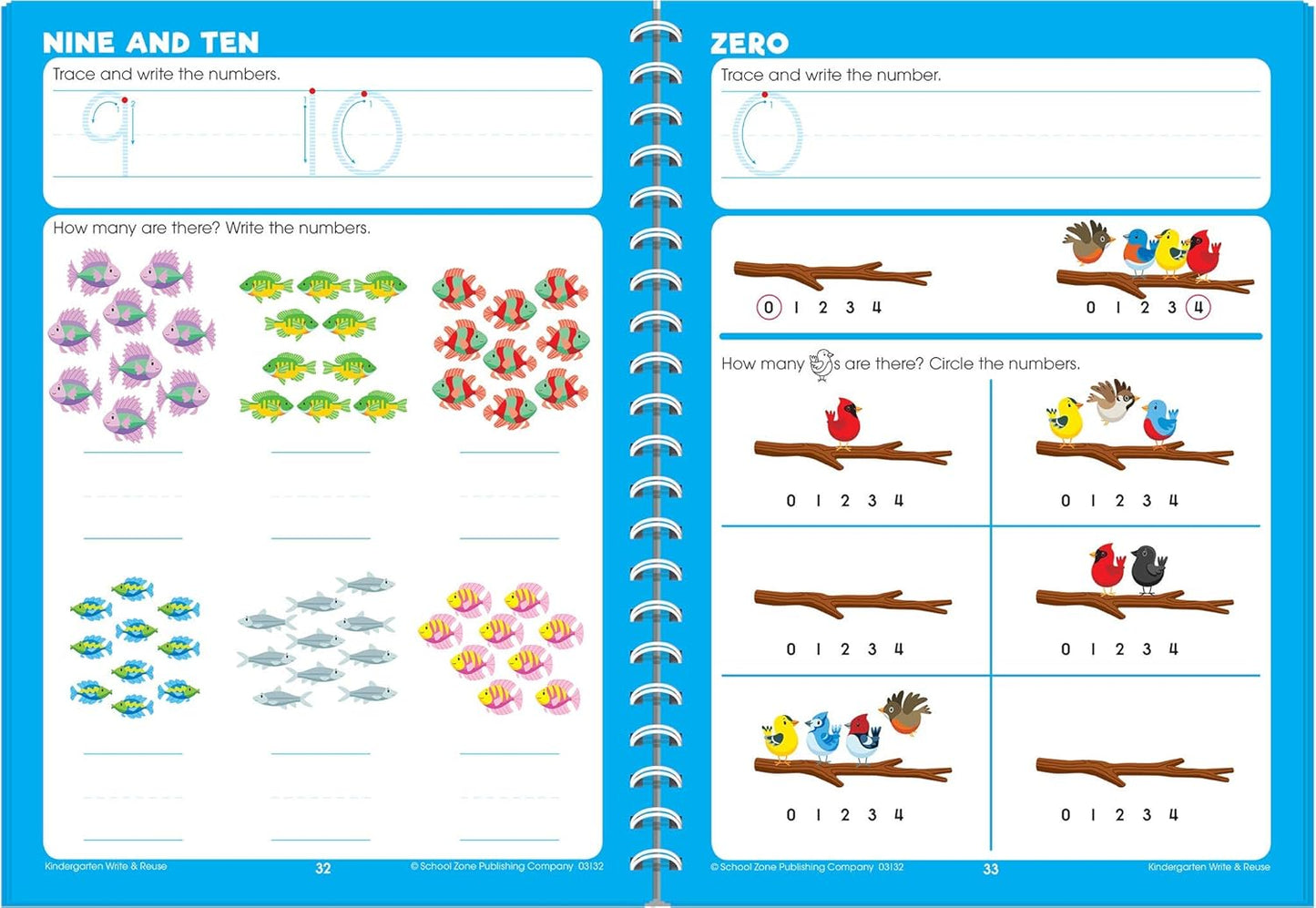 School Zone Kindergarten Write & Reuse™ Workbook: 52 Wipe-Clean Pages, Spiral-Bound, Early Math, ABCs, Counting, Ages 5-6, Includes Dry-Erase Marker
