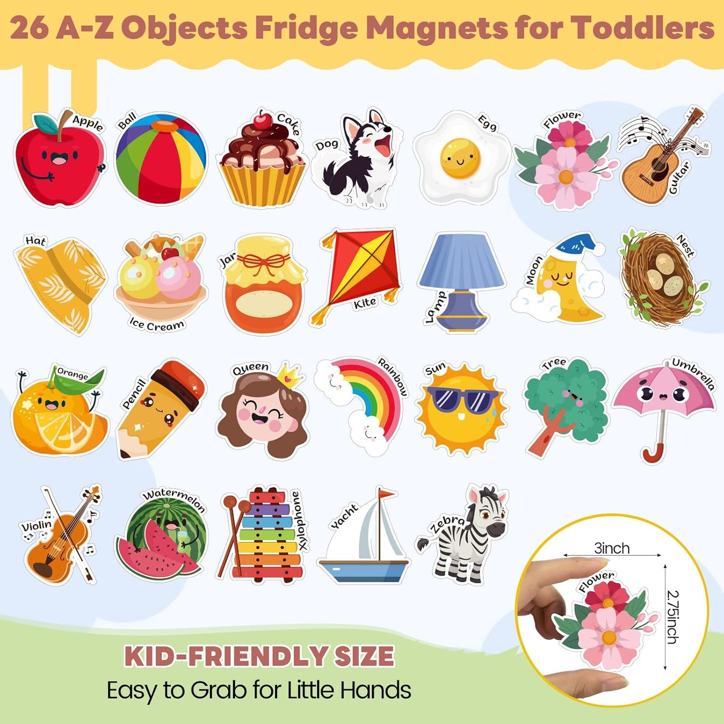 Thboxes 26 A-Z Objects Fridge Magnets for Toddlers,Large Size Colorful Refrigerator Magnets Magnetic Toys Cute Kids Learning Toys Preschool Educational Gifts for Kids Toddlers 3-5