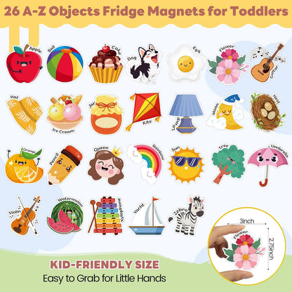 Thboxes 26 A-Z Objects Fridge Magnets for Toddlers,Large Size Colorful Refrigerator Magnets Magnetic Toys Cute Kids Learning Toys Preschool Educational Gifts for Kids Toddlers 3-5