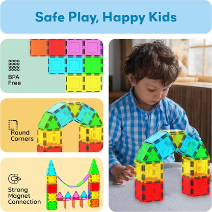 PicassoTiles 4pcs Magnetic Building Block Large Square Shape Magnet Tiles Construction Toy STEM Learning Kit Educational Playset Playboard Pretend Play Stacking Blocks Child Brain Development PTE09