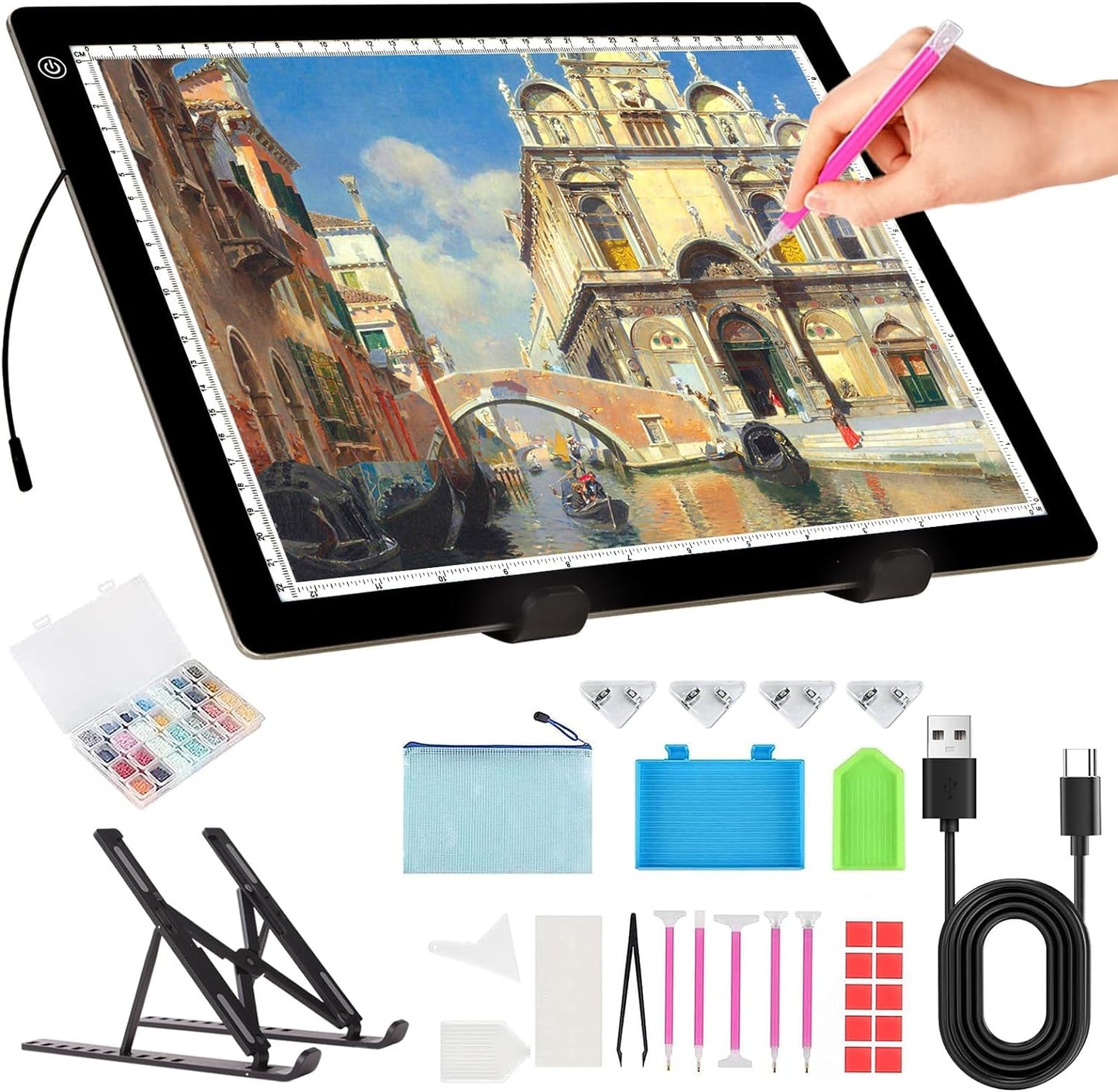 A3 Light Pad for Diamond Painting - Tracing Light Box with Stand, Stepless Dimmable 3 Levels Brightness Light Board, Ultra-Thin LED Light Pad for Weeding Vinyl, Drawing, Diamond Painting, Sketching