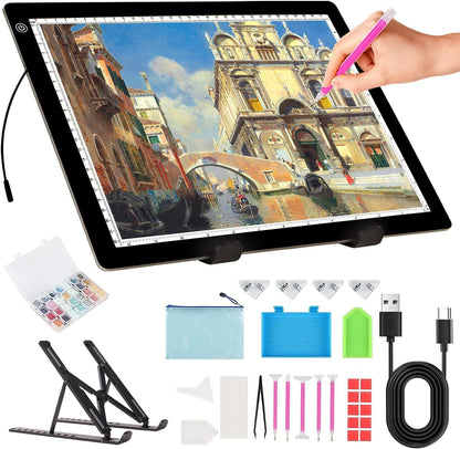 A3 Light Pad for Diamond Painting - Tracing Light Box with Stand, Stepless Dimmable 3 Levels Brightness Light Board, Ultra-Thin LED Light Pad for Weeding Vinyl, Drawing, Diamond Painting, Sketching