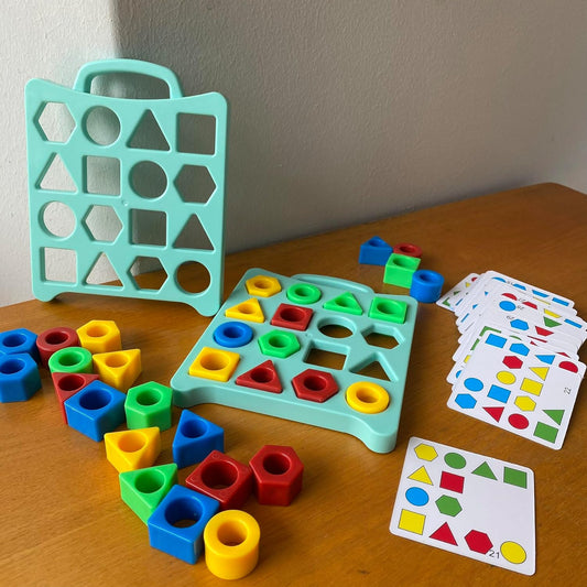 Educational Toys for 3+Year Old Boys Girls, Sorting Toys for Toddlers, Educational Color Recognition Shape Sorter, Learning Puzzles, Family Game(Contains 2 Game disks, 32 Geometries, and 30 Cards)