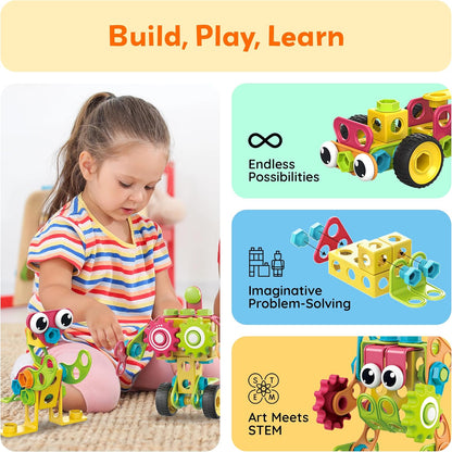 PicassoTiles 152pc STEM Construction Toy Building Set for Kids Ages 3+ Includes Power Drill, Ratchet, Idea Book, Storage Box Educational Engineering Science Kit & Sensory Toys for Boys & Girls PTN152