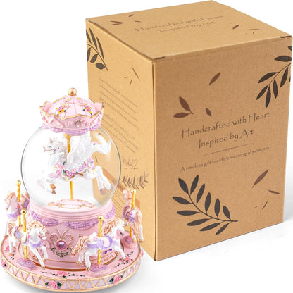Magical Unicorn Snow Globe with “Somewhere Over the Rainbow” Music, Rotating Carousel Music Box, LED Lights & Glitter Snow, Perfect Birthday, Xmas, Valentine’s Gift, for Girls, Kids & Unicorn Lovers