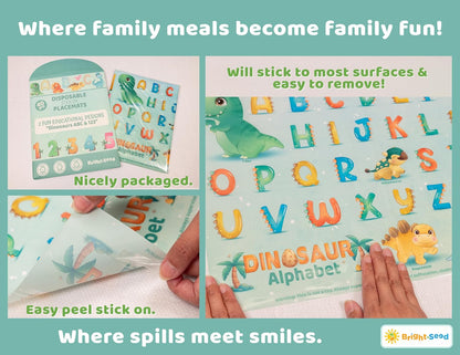 Bright Seed Disposable Placemats for Baby, Toddlers and Kids, Animals ABC & Numbers, 40 Disposable Baby mats for Restaurant, Dining Table & Travel, Learning Placemats for Kids, Toddler Travel