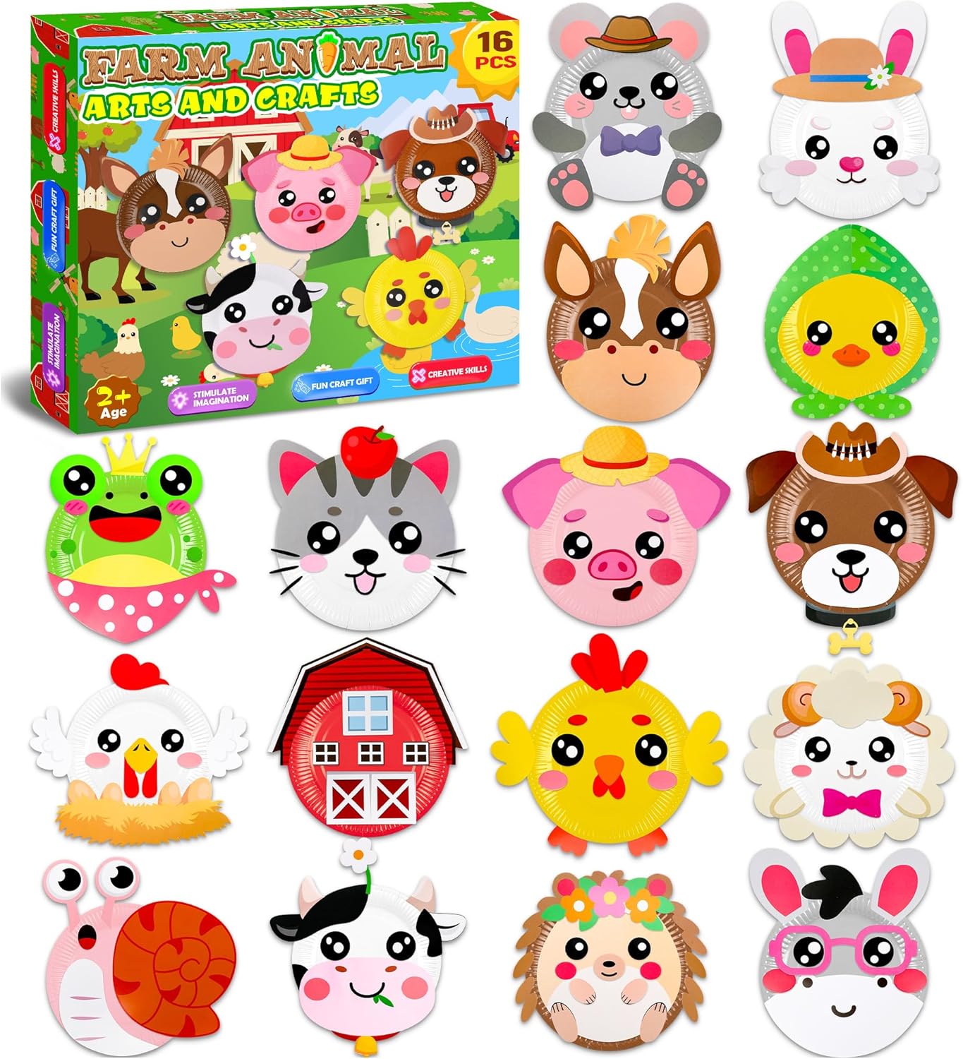 16 Pack Arts and Crafts for Kids, Toddler Crafts Animal Paper Plate Art Kit Gift for 3 4 5 6 Year Old Boys Girls DIY Kids for Birthday Party Favor Preschool Classroom Party Games