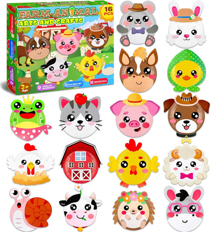 16 Pack Arts and Crafts for Kids, Toddler Crafts Animal Paper Plate Art Kit Gift for 3 4 5 6 Year Old Boys Girls DIY Kids for Birthday Party Favor Preschool Classroom Party Games