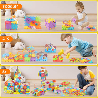 Pycoal Gears Building Blocks, STEM Educational Toys 234 PCS Gears Building Toys Kids Tool Set with Electric Drill, Electric Gear Building Blocks Birthday Gifts for Kids Age 3+