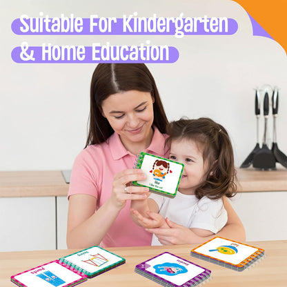 4 Preschool Learning Flipbooks, 96PCS Double Sided Printed Cards Set, Alphabet Letter A-Z, Number 1-20, Feelings and Emotions, Shapes and Colors Mini Board Books Set Early Educational Tool for Kids