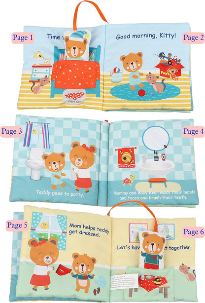 Bebe Mondo Teddy Bear Tummy Time Toy with Mirror, Soft Baby Book for 0-3-6-12 Months, Infant Sensory Developmental Toy, Shower Baby Gifts,Activity Quiet Cloth Book for Newborns,1-2 Year Old Book-Night