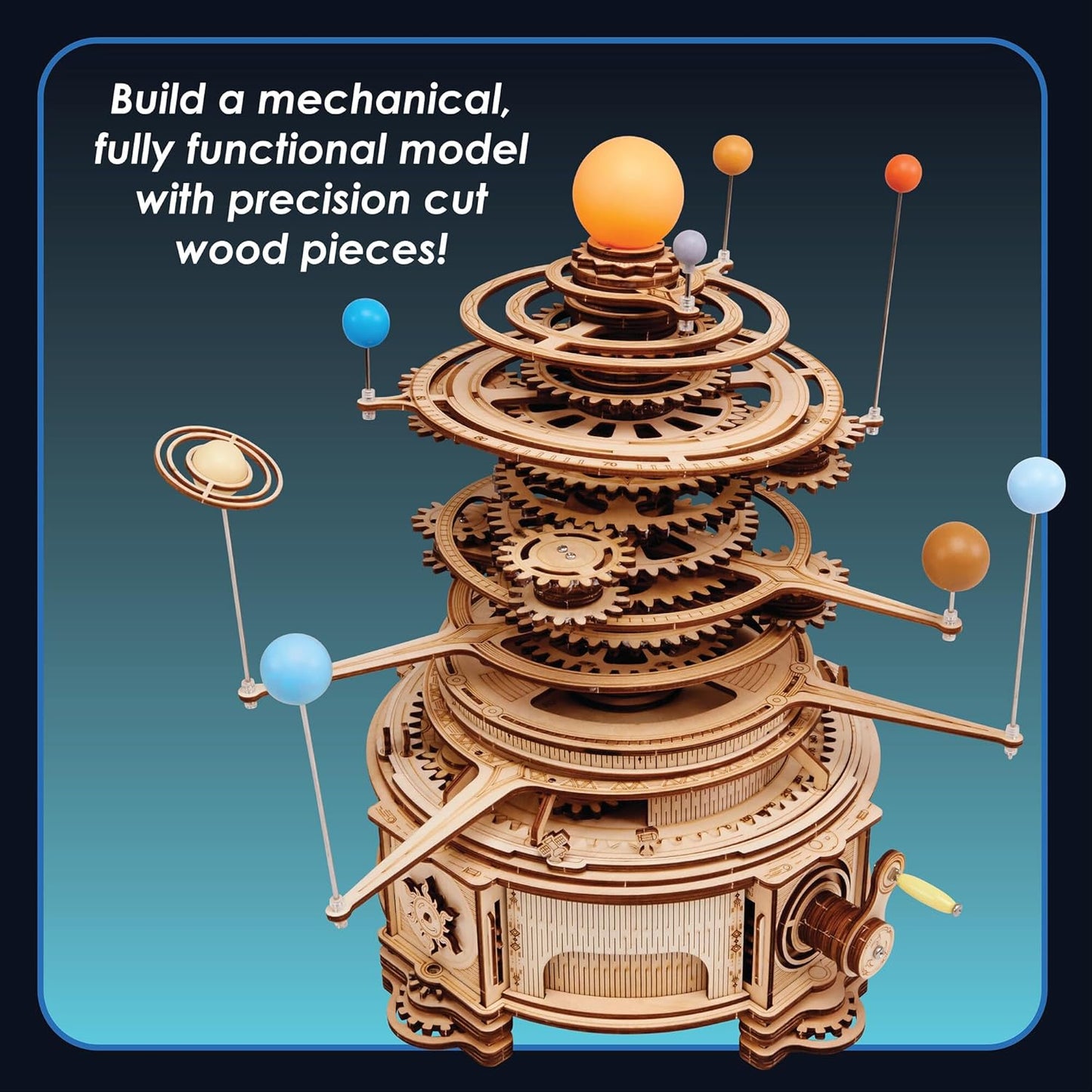 MindWare Gearjits: Solar System – Wooden 3D Building Puzzle for Teens & Adults – DIY Solar System Model – Fun for Parents Too! – Great STEAM Gifts for Ages 12+