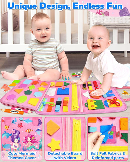 Gojmzo Busy Board Montessori Toys for Toddler Boy Girl Birthday Gifts, Busy Book Sensory Toys for Toddlers, Learning Educational Toddler Travel Activities