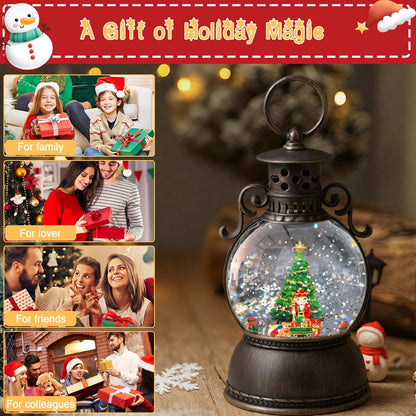2026 Christmas Tree Train Lighted Musical Snow Globe Lantern Glittering Water Swirling Snowfall Singing Light up Decorative Holiday Decoration, 6H Timer, USB/Battery Operated, Home Décor Accent Gift
