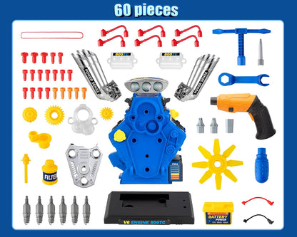 POFJOEQ Engine Building Kit, Kids Mechanic Repair Set for Kids Motorcycle Engine，Take Apart Toys-42pc Playset，STEM Engine Model Kit Toy with Cool Lights&Sounds，Educational Toys for 3+ Year Old (Blue)