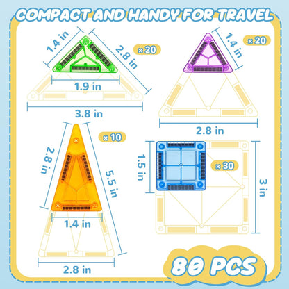 cossy Mini Magnetic Tiles, 46 PCS Magnet Tiles Travel Toys with Iron Box, Travel Magnetic Tiles for Restaurant, Car & Plane Play, Toys for 3 4 5 6 7 8 Year Old Boy and Girl