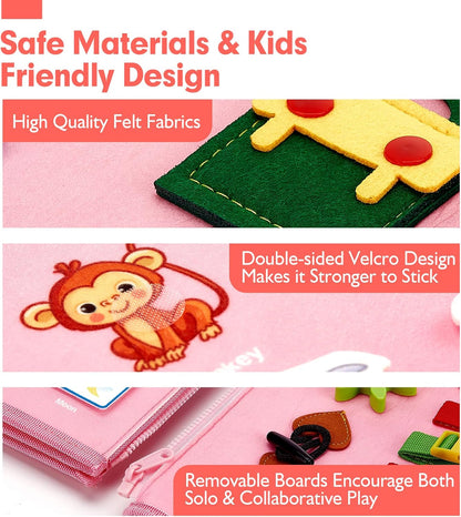 hahaland Busy Board for Toddlers - Montessori Toys Preschool Learning Activities with Life Skills, Alphabet, Number, Shape, Color, Animal, Weather - Toddler Boy Learning Educational Toys, Travel Toys