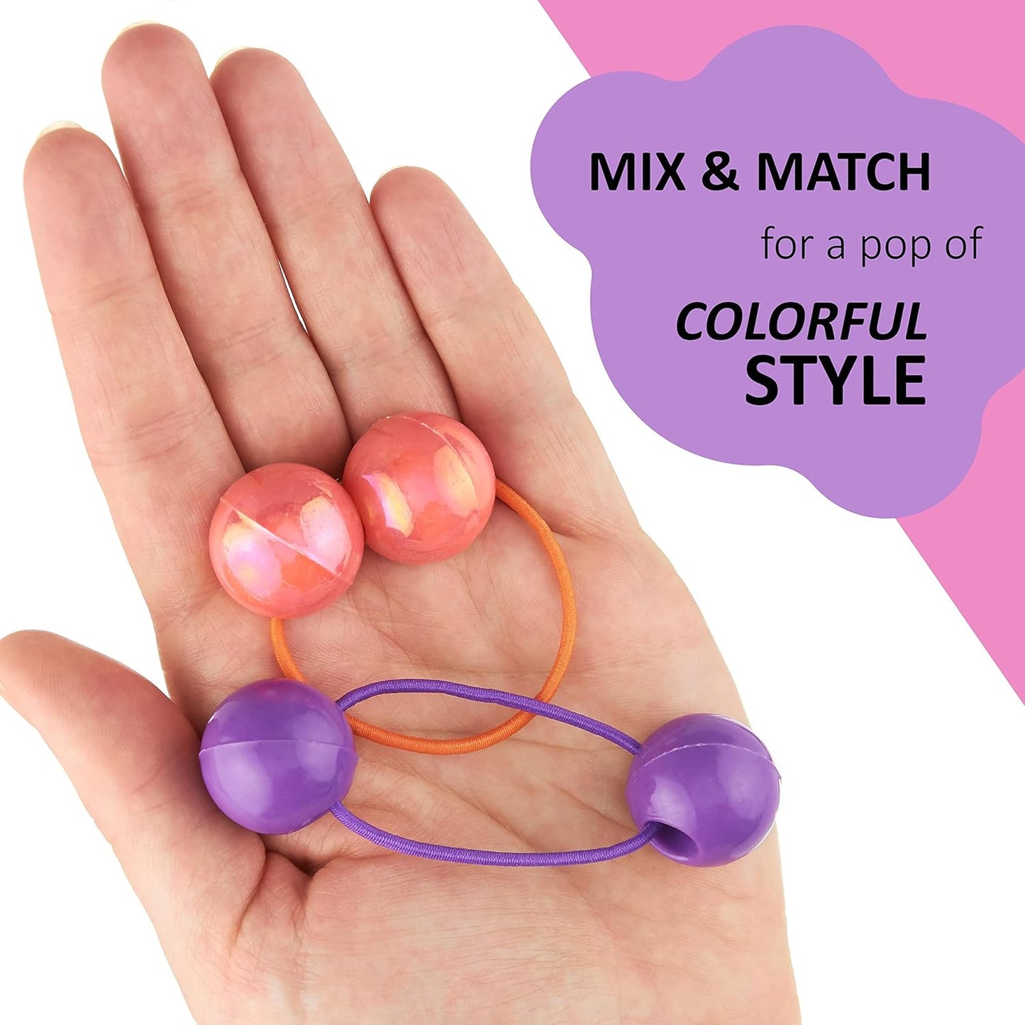 20pc Ponytailers Balls Elastics 18mm Round Opaque Multicolored Twin Beads Bauble Holders Toddler Kids Braiding Styling