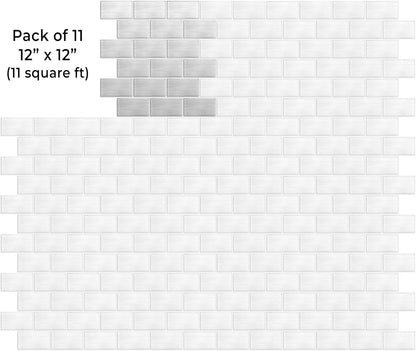 VViViD 11 Sheets Peel and Stick Grey Gloss Faux Ceramic Brick Wall Tiles, Self Adhesive Backsplash 12”x12”, 2mm Thick Kitchen, Bathroom (11 sq. ft.)