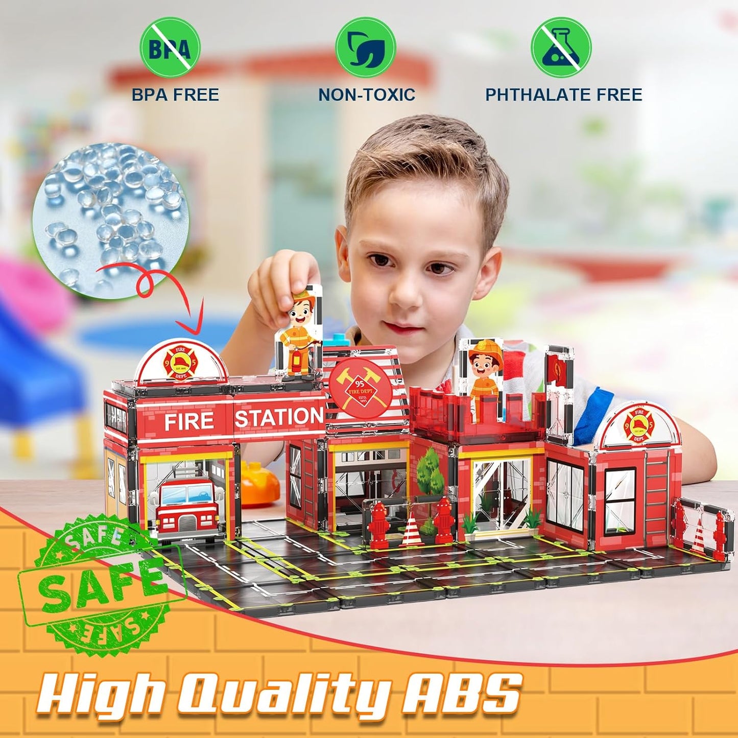 AFUNX Magnetic Tiles, 50PCS Police Station Theme Building Blocks Set, Magnet Building Blocks and STEM Preschool Toys for Toddlers Kids Ages 3-5 5-7 8-10