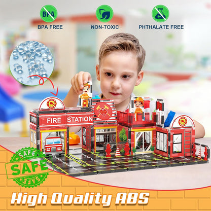AFUNX Magnetic Tiles, 50PCS Police Station Theme Building Blocks Set, Magnet Building Blocks and STEM Preschool Toys for Toddlers Kids Ages 3-5 5-7 8-10