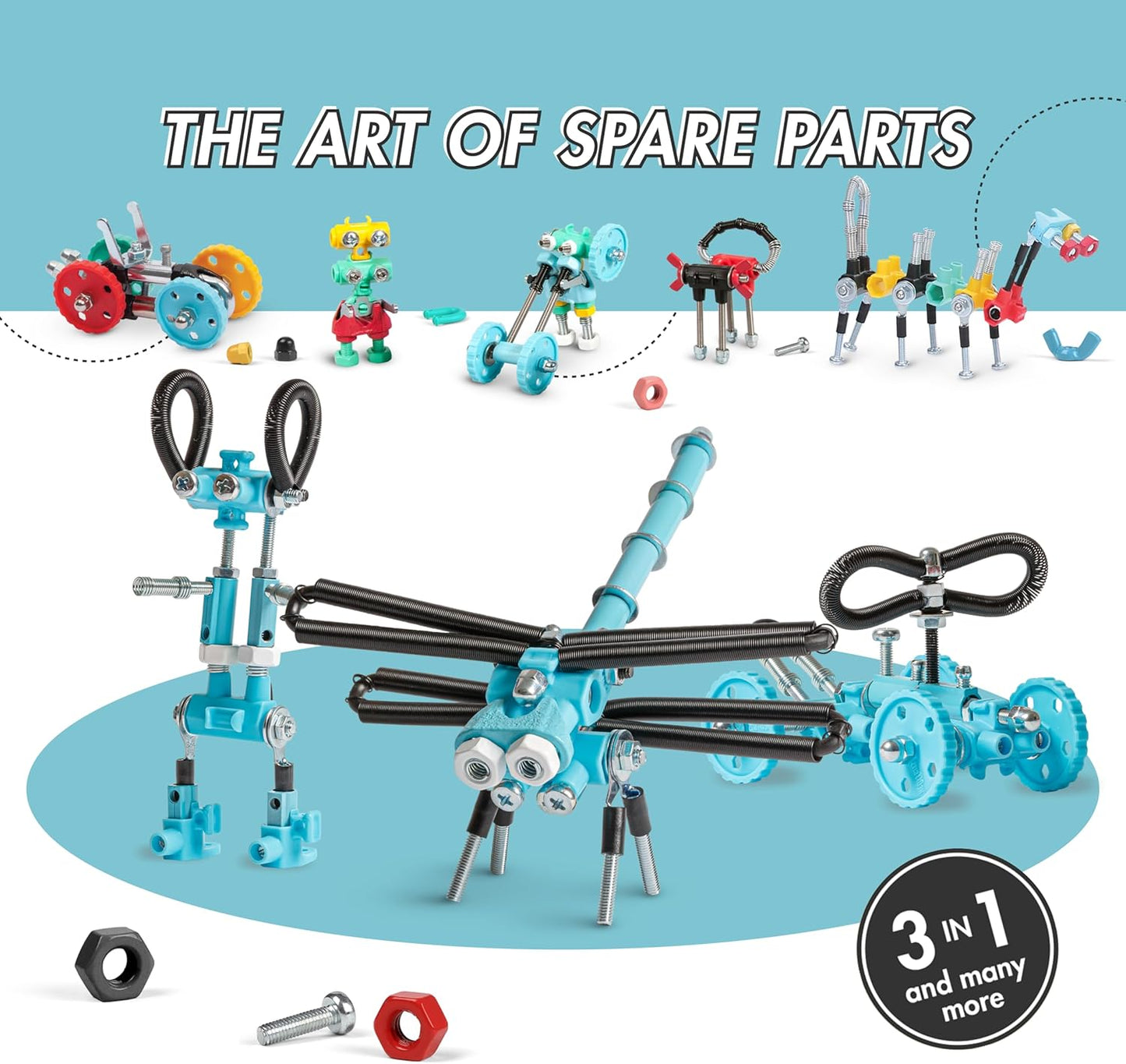 The Off Bits Erector Set: Animal Mini STEM Toys for Kids 6+, Toy Building Sets with Nuts & Bolts, STEM Building Toys Gifts for Boys and Girls (Blue Elephant)