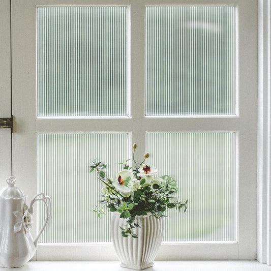 VELIMAX Reeded Glass Privacy Film, Frosted Window Vinyl, 3D Decorative Window Decals Non Adhesive for Bathroom & Living Room, 17.7x118 inches