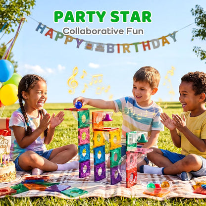 BMAG Magnetic Marble Run Set with Happy Birthday Bell, 73 Pcs STEM Educational Magnetic Marble Maze Toy for Kids 3+, Creative Building Track Game, Birthday Gift for Boys & Girls