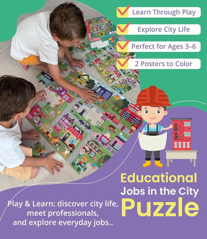 Floor Puzzles for Kids Ages 3-5 4-6 Educational 48 Piece Farm Animals with 2 Giant Coloring Posters Preschool Learning Toy Tractors Tools Barnyard Animals Screen Free Family Playtime