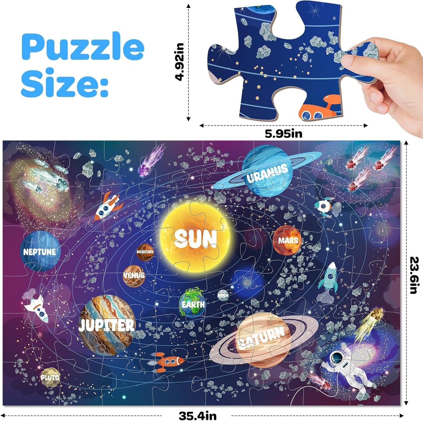 Jumbo Floor Puzzle for Kids, 48 Pieces Large Solar System Jigsaw Puzzles for Kids 3 4 5, Toddler Learning Preschool Educational Toys for 4-8, Birthday for Boys Girls