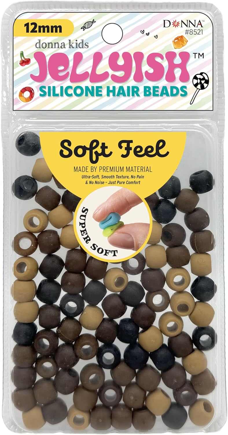 Donna Kids Jellyish Silicone Hair Beads – 12mm Super Soft Noiseless Beads for Braids, Ponytails & Kids Hairstyles – with Threading Tool Pain-Free, Flexible & Tangle (Clear Mix)