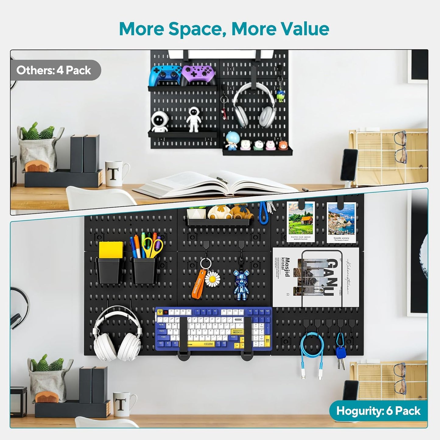Peg Board, 24"x36" Pegboard Wall Organizer, Includes 6PCS White Peg Boards and Accessories, Plastic Peg Board Panels for Craft Room, Office, Kitchen, Gaming Room