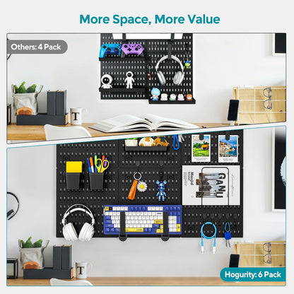 Peg Board, 24"x36" Pegboard Wall Organizer, Includes 6PCS White Peg Boards and Accessories, Plastic Peg Board Panels for Craft Room, Office, Kitchen, Gaming Room