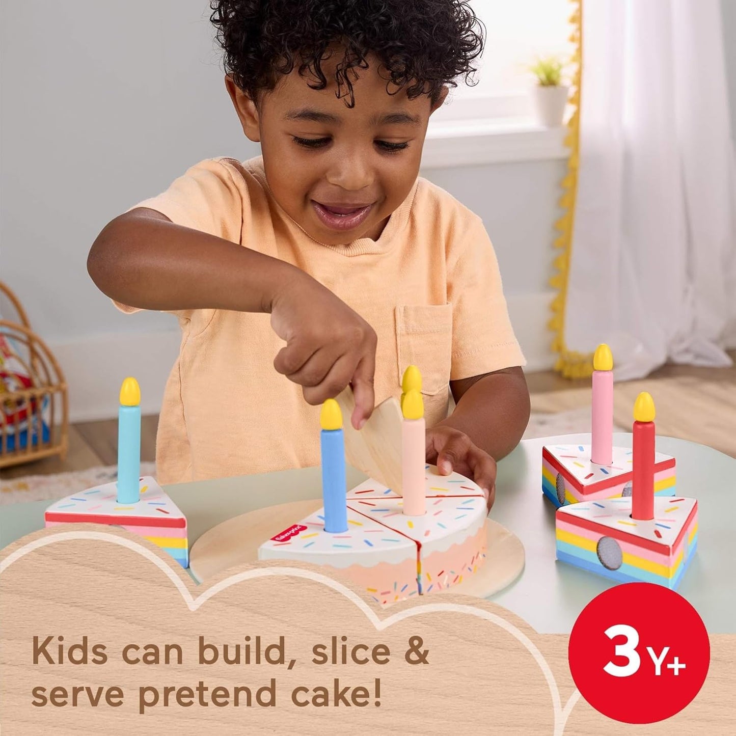 Fisher-Price Wood Pretend Play Toy Fruit Pie, Tiny Garden 16-Piece Wooden Food Puzzle Set for Preschool Kids Ages 3+ Years (Amazon Exclusive)