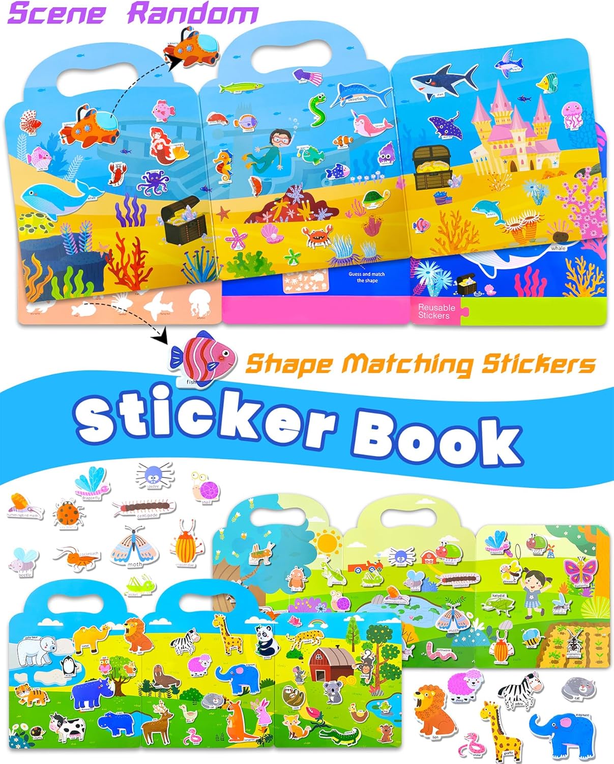 Walenced Reusable Sticker Book for Toddlers, Stickers for Kids, Toddler Sticker Book, Toddler Craft Activities, Toddler Travel Toys Ages 3 and Up Boy Girl Birthday Gifts