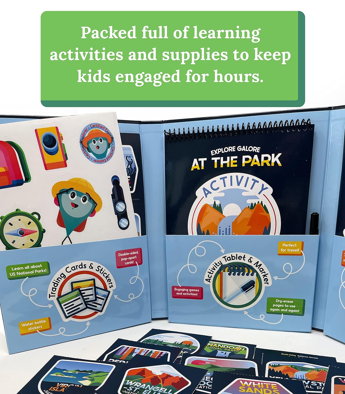 Carson Dellosa Explore Galore: Wipe Clean National Parks Book of Activities, Dry Erase Workbook With Puzzles, Bingo, Stickers, Flash Cards, Field Journal, and More, Ages 7 and Up
