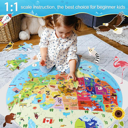 DIGOBAY United States Puzzle 70 Pieces USA Map Floor Jigsaw Puzzles for Kids Ages 4-10, Jumbo Round US Geography Puzzle 50 States with Capitals Educational Learning Toys for Boy or Girl