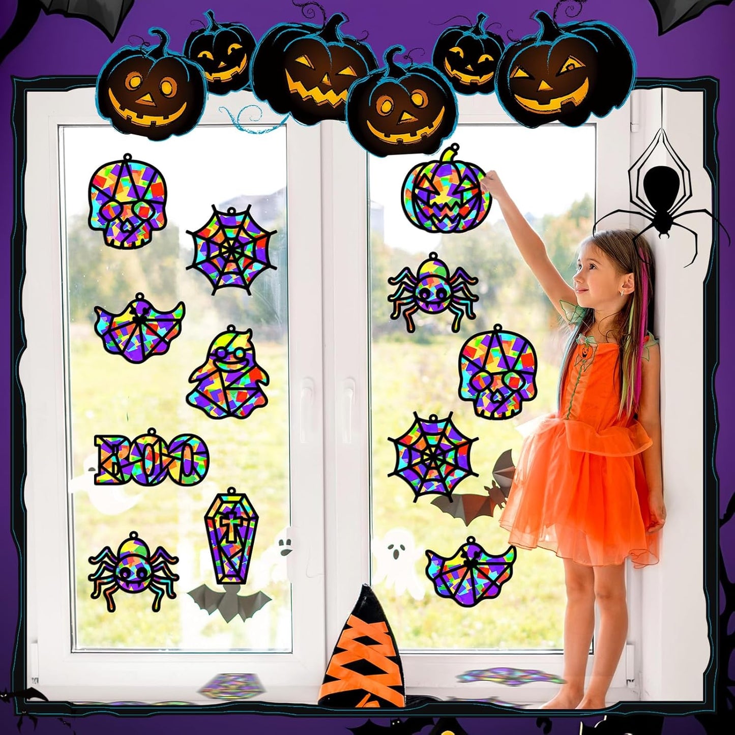 32 Sets Outer Space Suncatchers Craft Kit DIY Window Stained Glass Effect Planet Astronaut Alien Paper Crafts Home School Classroom Decoration Kid Birthday Gift Creative Art Project Activity Game - Colors B
