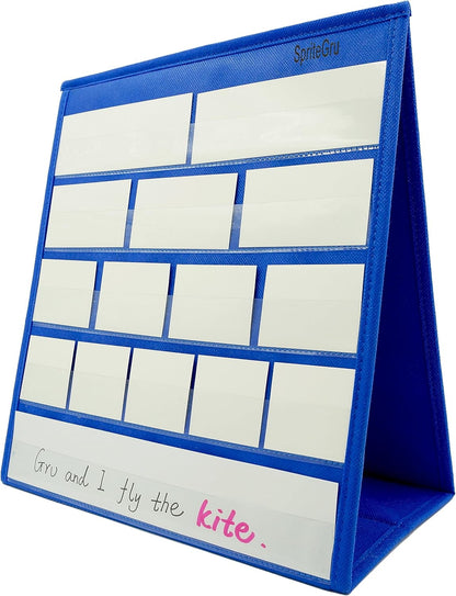 Word Building Desktop Pocket Chart, 48 CVC Words & 50 First Words, Double-Sided Tent Word Builder, Vocabulary Learning Flashcards Set for Kindergarten Reading and Spelling