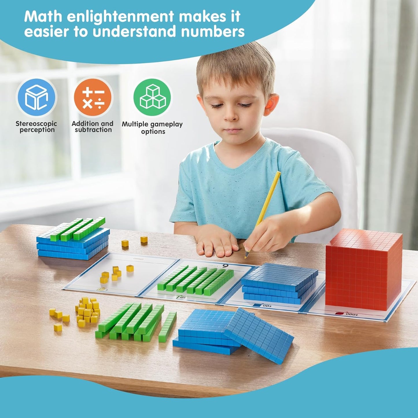 Set of 2 Base Ten Blocks Plastic 306 pcs Place Value Blocks Math Manipulatives Kindergarten Counting Cubes for Kids Math Early Counting Math Toy for 1st Grade