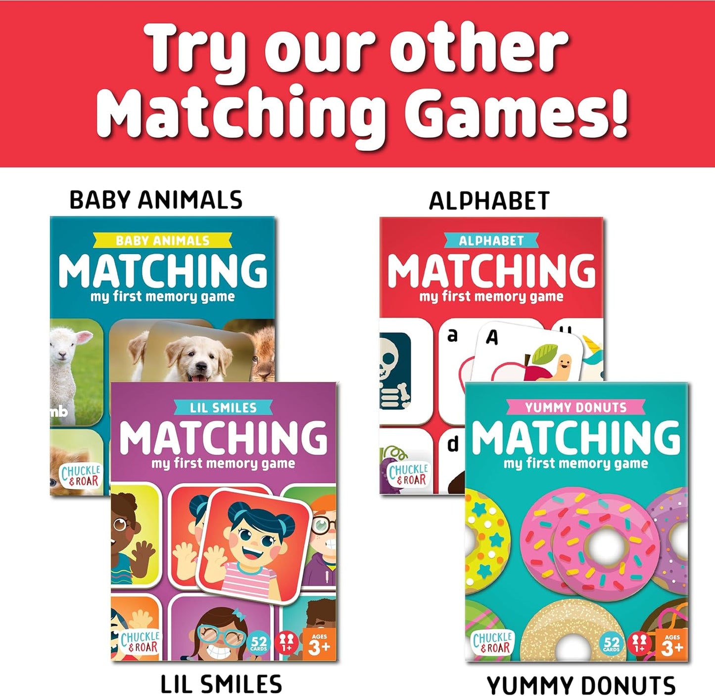 Chuckle & Roar Alphabet Matching Memory Game - Multicolor Tiles Concentration-Boosting Toddler Games - Uppercase & Lowercase Alphabet Learning - Travel-Friendly Matching Activity for Toddlers 3+
