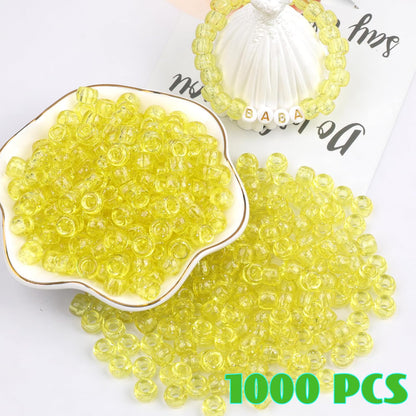 Auvoua 1000Pcs Pony Beads Bracelet 9mm Yellow Plastic Barrel Pony Beads for Necklace,Hair Beads for Braids,Key Chain,Jewelry Making (Yellow)