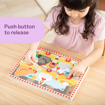 Melissa & Doug Happy Hens Push to Pop Wooden Puzzle, Montessori-Inspired Toddler Puzzles with Magnetic Pieces and Colorful Puzzle Board, Preschool Toys for Girls & Boys Ages 18 months+ - FSC Certified