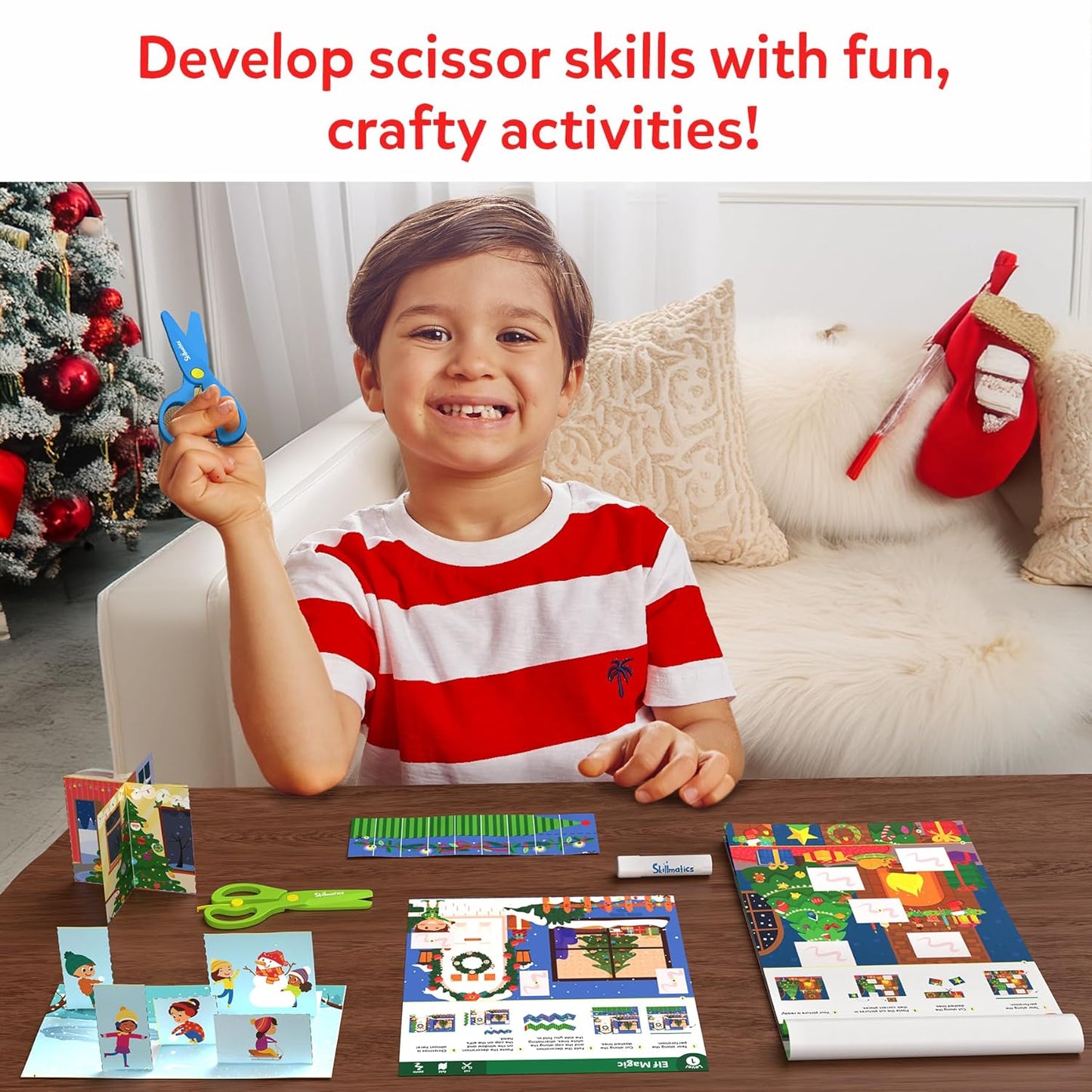 Skillmatics Scissor Skills Activity Book - Snip Snip, 25 Cutting Activities for Preschoolers, Felt Craft Kit, 2 Child-Safe Scissors, Fine Motor Skills, Screen-Free Fun, Gifts for Kids Ages 3-7