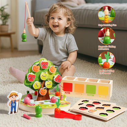 INIFEIDALA Montessori Toys for 3 4 5 Year Olds | Birthday Gifts for Boys & Girls, Wooden Educational Toddler Toys, Shape Sorting, Carrot Harvest & Magnetic Fishing Game – Fine Motor Skills Development