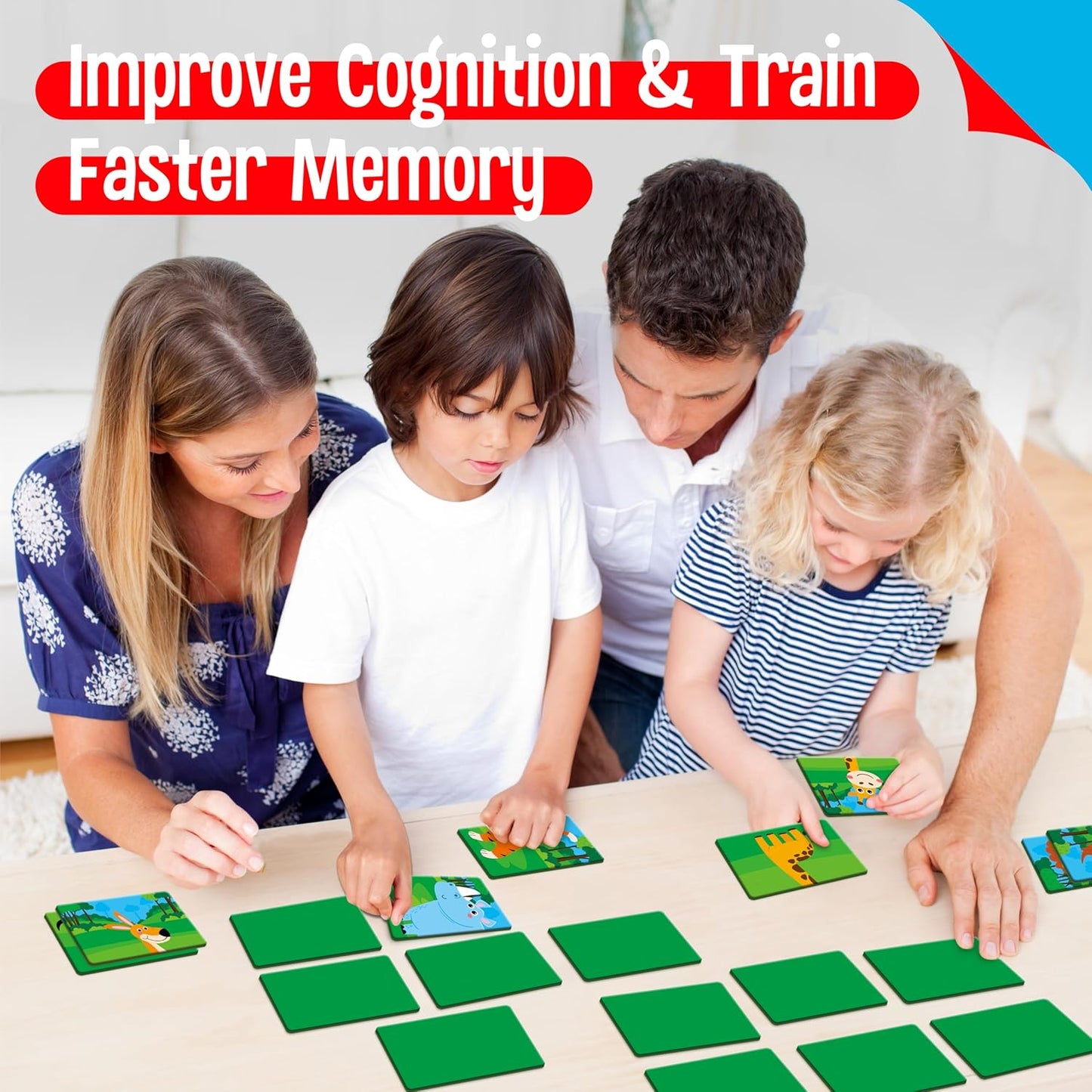 SpriteGru Jungle Animal Memory Game, 28 Chunky Cards Wild Animal Head Tail Matching Game 1-5 Players Memory Matching Game for Age