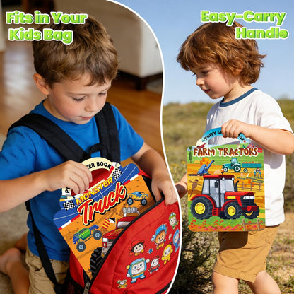 Elfew 2 Pack Puffy Sticker Books for Kids Ages 3-5, Construction Truck and Vehicle Car Stickers for Toddlers Boys, 3D Reusable Stickers Books for Toddlers, Activity Book for Boys Party