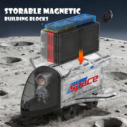 VROGTIK Space Magnetic Tiles for Kids, 30 Piece STEM Magnetic Building Blocks Set, Rocket Ship Space Station Educational Construction Toy with Astronaut Figure for Boys Girls Ages 3-8