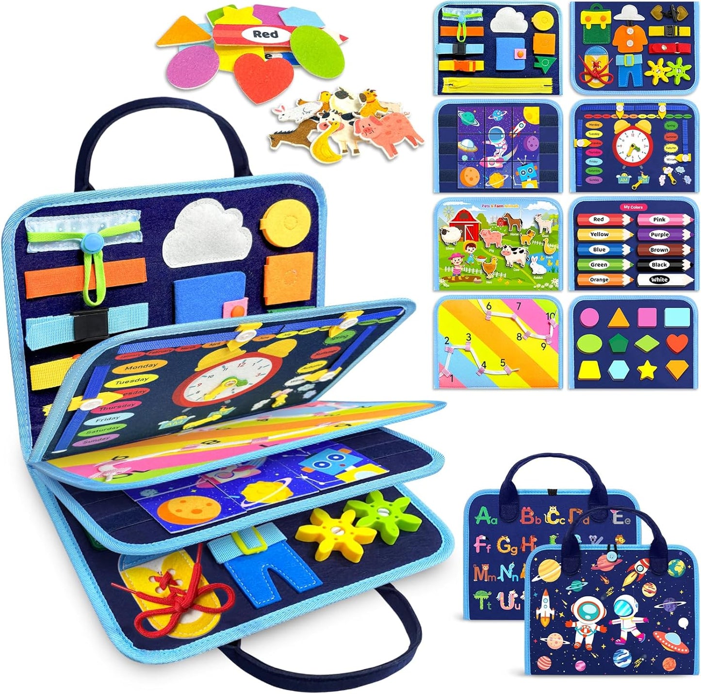 Gojmzo Busy Board Montessori Toys for Toddler Boy Girl Birthday Gifts, Busy Book Sensory Toys for Toddlers, Learning Educational Toddler Travel Activities